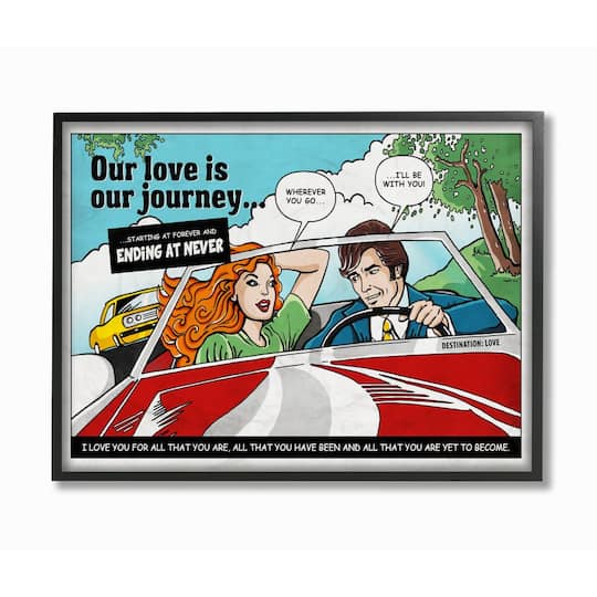 Stupell Industries Love Journey Comic Style Black Framed Wall Art